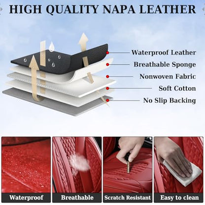 Coverado Car Seat Covers, Rear Car Seat Cover, 3-Pieces Leather Seat Cover, Red Car Seat Cushion, Luxury Seat Cover Seat Protector Universal Fit Most Cars - color: Red