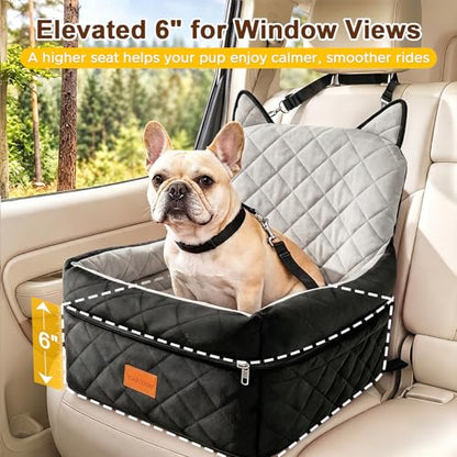 Dog Booster Car Seats for S/M Dogs Up to 35lbs,Pet Car Seat/Travel Bed with Washable&Removable Cover,Storage Pockets,Dog Safety Belt and Elevated Cushion Fits in Front/Back Seat - color: Black-Grey