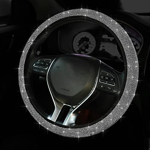 Bling Car Steering Wheel Cover, Crystal Rhinestone Steering Wheel Cover Universal, 15 Inch Car Steering Wheel Protector for Women or Girls, Easy Installation and Cleaning (Silver White) - color: Silver