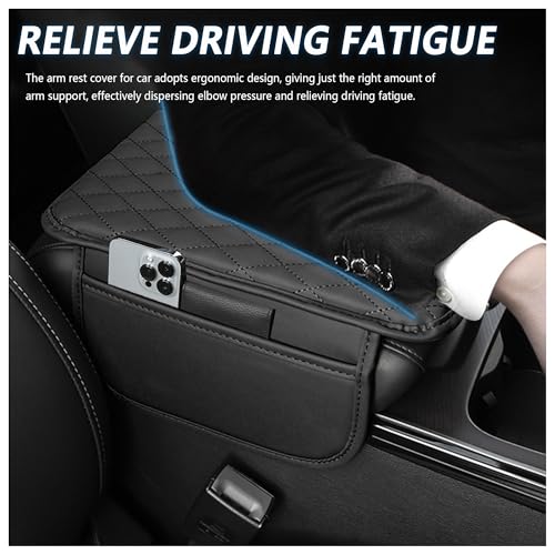 Stacool Upgraded Car Center Console Cover,Microfiber Leather Car Armrest Cover Cushion with 2 Storage Bags,Universal Car Armrest Storage Box (Black)