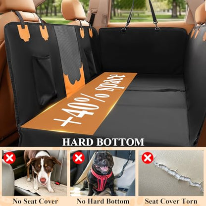 Hard Bottom Car Seat Back Cover for Dogs, Anti Scratch PU Leather Backseat Extender for Dogs, Waterproof Pet Car Hammock Supports 400 Lbs for Car, SUV, Small Truck