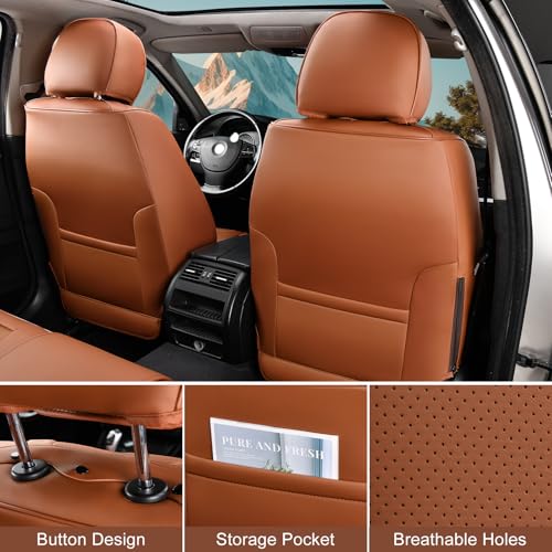 TIEHESYT Car Seat Covers Full Set, Breathable Leather Automotive Front and Rear Seat Covers & Headrest for Reduce The Driving Fatigue, Compatible with Most Vehicles, Cars (Brown, Front Pair) - color: Mature Brown, size: Front Pair