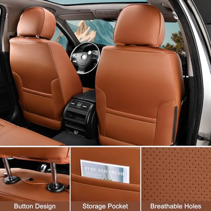TIEHESYT Car Seat Covers Full Set, Breathable Leather Automotive Front and Rear Seat Covers & Headrest for Reduce The Driving Fatigue, Compatible with Most Vehicles, Cars (Brown, Front Pair) - color: Mature Brown, size: Front Pair