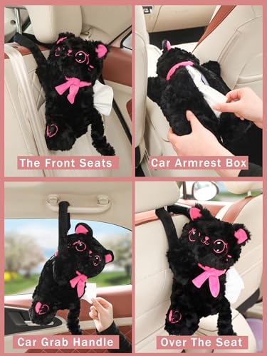 Car Tissue Holder Cute Cat Tissue Box Cover Plush Doll Animals Hanging Paper Organizer for Bathroom Bedroom Office Plushie Accessory Adorable Auto Decoration - style: PinkCat