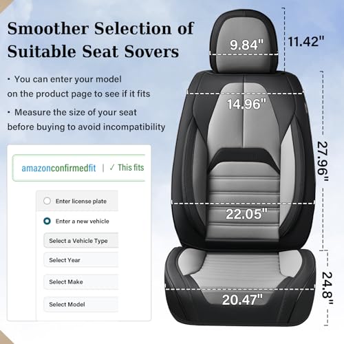 Coverado Waterproof Nappa Leather Car Seat Covers, Automotive Seat Covers，Front Car Seat Cushion & Car Seat Protector, Seat Covers Universal Fit for Most Cars, SUVs,Trucks,Black&Gray - color: BlackGray-A, size: Front