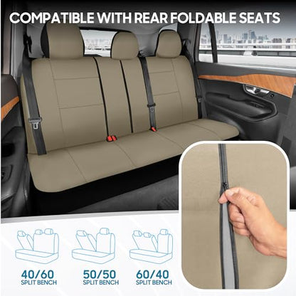 BDK PolyPro Car Seat Covers Full Set in Solid Beige, Front and Rear Split Bench Seat Covers for Cars, Easy to Install Car Seats Cover Set and Accessories for Auto Trucks Van SUV - Solid Beige - color: Solid Beige