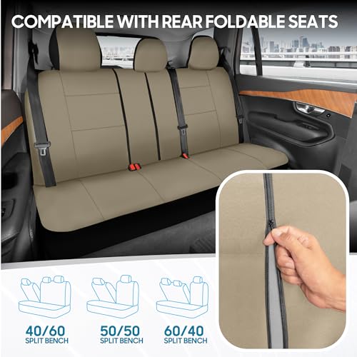 BDK PolyPro Car Seat Covers Full Set in Solid Beige, Front and Rear Split Bench Seat Covers for Cars, Easy to Install Car Seats Cover Set and Accessories for Auto Trucks Van SUV - Solid Beige - color: Solid Beige