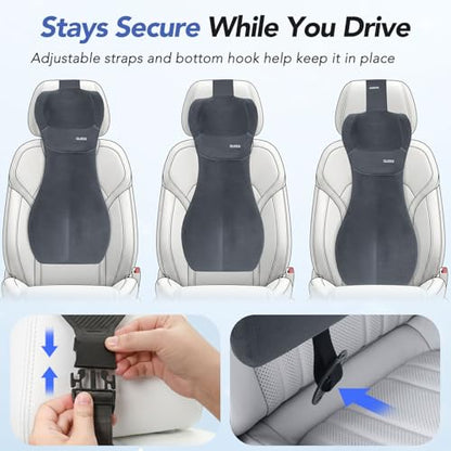 Lumbar Support Pillow for Car with Headrest, Memory Foam Cushion for Back & Neck Support, Muscle Fatigue Relief, Full-Length S-Curve Support for Long Drives, Fits Cars, SUVs, Trucks