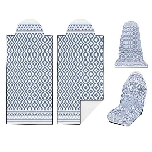 2 Pack Car Seat Towel Covers, Sweat Protector for Front Seats, Premium Thickened Microfiber with Boho Geometric, Breathable & Quick Dry, Slip-on Headrest Pocket for Gym, Beach, Running (Royal Blue) - color: Royal Blue