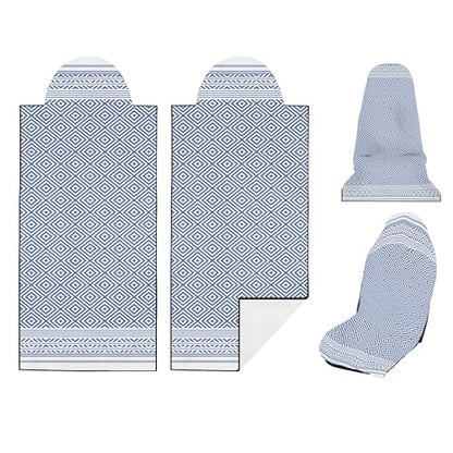 2 Pack Car Seat Towel Covers, Sweat Protector for Front Seats, Premium Thickened Microfiber with Boho Geometric, Breathable & Quick Dry, Slip-on Headrest Pocket for Gym, Beach, Running (Royal Blue) - color: Royal Blue