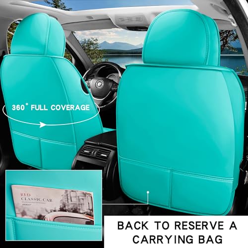 INZU Cute Cartoon Rabbit Comfortable Car Seat Covers with Waterproof PU Leather Suitable for Most 5 Seats Cars SUV and Pick-up Truck Universal Fit Set (Blue & Green) - color: Blue & Green