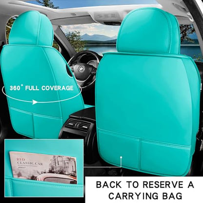 INZU Cute Cartoon Rabbit Comfortable Car Seat Covers with Waterproof PU Leather Suitable for Most 5 Seats Cars SUV and Pick-up Truck Universal Fit Set (Blue & Green) - color: Blue & Green