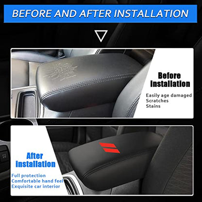 Car Center Console Armrest Cover for Dodge Durango 2011 2012 2013 2014 2015 2016 2017 2018 2019 2020 Leather Anti-Scratch Central Box Lid Protector Cushion Interior Accessories-Black Stitches