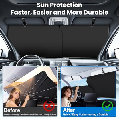 2026 Auto Retractable Car Windshield Sun Shade - Adjustable Front Window Sunshade for UV & Heat Protection - Ideal for Camping Outdoor & Daily Parking (Not Fit Dashboard Bulge)