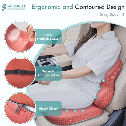 Car Seat Cushion and Lumbar Support Pillow for Office Chair Car, Ergonomic Memory Foam, Relieves Back Sciatica Pain, Pressure-Relieving Back Support for Car, Office Chair & Wheelchair - Red - color: Red, size: Seat Cushion&Lumbar Pillow