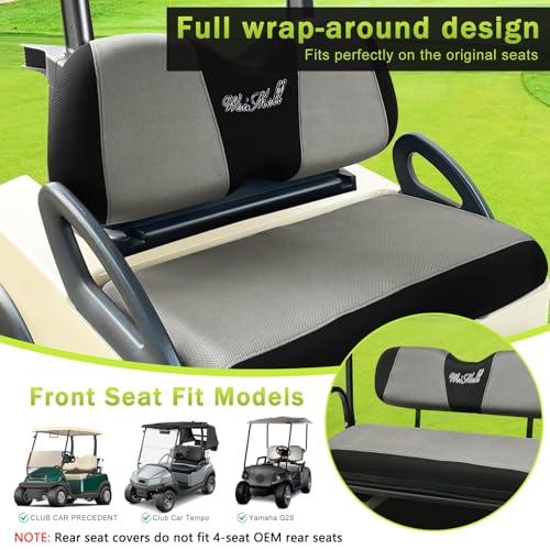 Golf Cart Seat Covers Front & Rear Set for Club Car Precedent | Also Fits Club Car Tempo & Yamaha G29 | Breathable Mesh | Cool & Sweat-Proof | Machine Washable | Easy to Install, Black&Grey - color: Grey & Black, size: Rear + Front Seat Precedent TEMPO YA