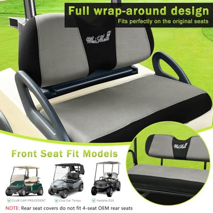 Golf Cart Seat Covers Front & Rear Set for Club Car Precedent | Also Fits Club Car Tempo & Yamaha G29 | Breathable Mesh | Cool & Sweat-Proof | Machine Washable | Easy to Install, Black&Grey - color: Grey & Black, size: Rear + Front Seat Precedent TEMPO YA