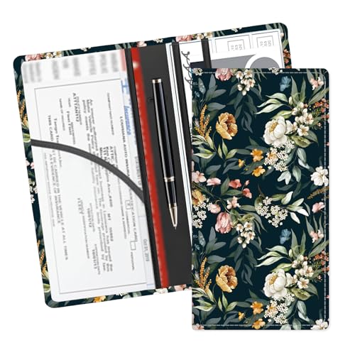 Leather Car Registration and Insurance Card Holder, Cute Car Accessories Vehicle Glove Box Car Organizer for Documents, Cards, License Boho Luxury Flowers - color: Boho Luxury Flowers