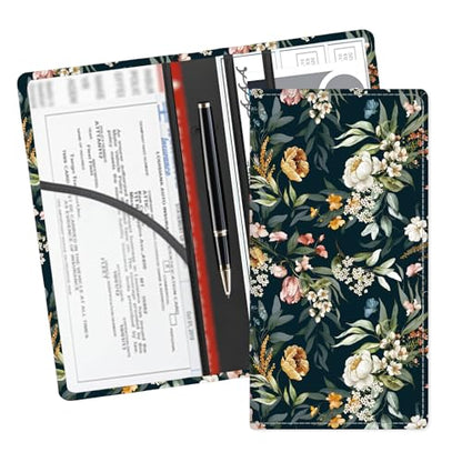 Leather Car Registration and Insurance Card Holder, Cute Car Accessories Vehicle Glove Box Car Organizer for Documents, Cards, License Boho Luxury Flowers - color: Boho Luxury Flowers