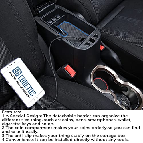 EDBETOS Center Console Organizer Tray Compatible with Jeep Renegade Accessories 2015-2019 2020 2021 2022 2023 Armrest Glove Box Secondary Storage (Blue Line) - color: Blue Line
