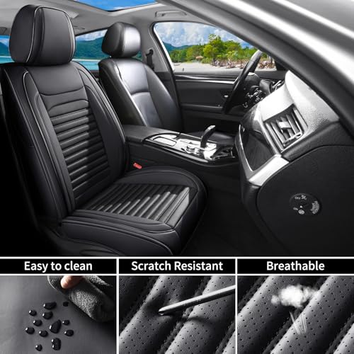 Front Seat Covers Fit for Hyundai Genesis 2009-2016, Car Seat Covers Front Seats, Breathable Faux Leather Automotive Seat Covers Front Pair Anti-Slip Seat Cover(Black, Front) - color: Black, size: Fit for Genesis front seat