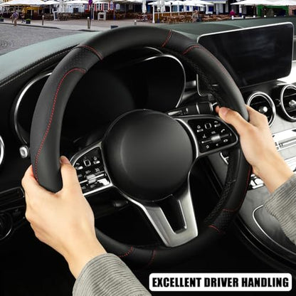Microfiber Leather Steering Wheel Cover, Breathable, Anti Slip, 13.5 inch to 14 inch, Black - color: Black, size: Round-Small[13.5''-14'']