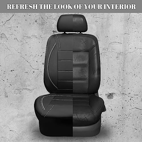 CAR PASS Universal Reflect Piping Leather Car Seat Cover, Fit for suvs,Van,Trucks,Airbag Compatible,Inside Zipper Design and Reserved Opening Holes (Full Set, Black and Grey) - color: Full Set Black Grey