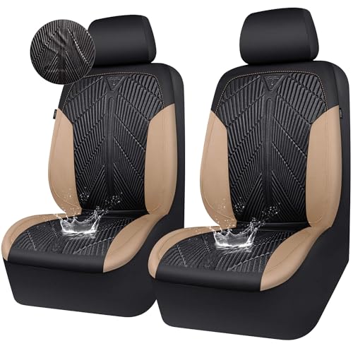 CAR PASS Waterproof Black Beige Car Seat Covers Front Seat Covers Neoprene Wetsuit,All-Weather Non-Slip Durable,Universal Fit for SUV Sedans Trucks Automotive,Airbag Compatible,3D Emboss Black Beige - color: Black and Beige, size: Two Front