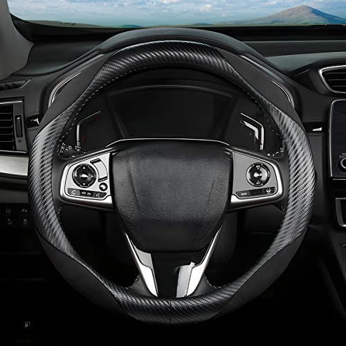 Steering Wheel Cover for Women and Men, Carbon Fiber Plush Steering Wheel Cover Soft Anti-Slip Comforting, Universal 15 Inches Steering Wheels Accessories (Carbon Fiber Black) - color: Carbon Fiber Black