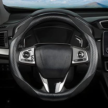 Steering Wheel Cover for Women and Men, Carbon Fiber Plush Steering Wheel Cover Soft Anti-Slip Comforting, Universal 15 Inches Steering Wheels Accessories (Carbon Fiber Black) - color: Carbon Fiber Black