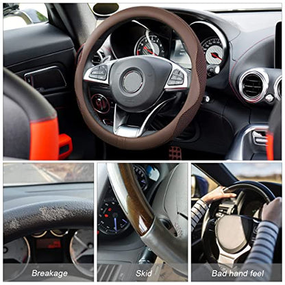 Car Steering Wheel Cover, Microfiber Breathable Ice Silk Leather Steering Wheel Cover Soft Anti-Slip Safety, 15inch Four Season Universal Fits for Most Truck,SUV,Cars (Coffee) - color: Coffee
