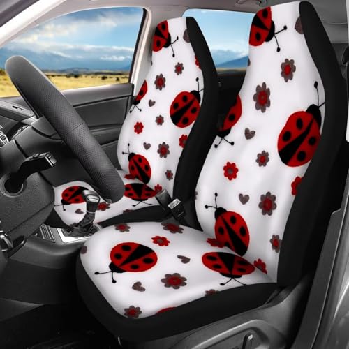 FUSURIRE Car Seat Covers Full Set for Women, 4 Pcs Front and Rear Bench Seat Covers, Universal Auto Accessories for Most Cars Truck Van SUV,Ladybug Print - color: Ladybug Print