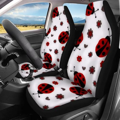 FUSURIRE Car Seat Covers Full Set for Women, 4 Pcs Front and Rear Bench Seat Covers, Universal Auto Accessories for Most Cars Truck Van SUV,Ladybug Print - color: Ladybug Print