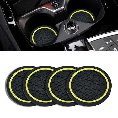4PCS Car Cup Holder Coasters, 2.75 Inch Non-Slip Insert Cup Holder Pad, Dustproof Automotive Interior Accessories Mat, Universal for Trucks, Vehicles, RVs and More (Black/Yellow) - color: Black/Yellow