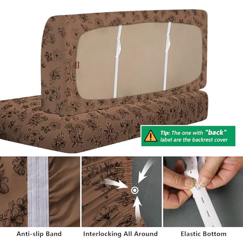 molasofa RV Dinette Cushion Covers, RV Booth Seat Cover Stretchable Camper Cushion Couch Covers Washable Slipcovers for Camper Car Bench (1 Backrest Cover & 1 Bench Cover, Brown Flower) - color: Brown Flower, size: 1 Bench Cover & 1 Backrest Cover