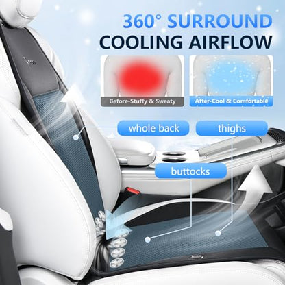 Cooling Car Seat Covers with 8 Turbo Fans Blowing & Suction Ventilated Car Seat Cushion 12V-24V 3-Speed Adjustable Car Seats Cooling Pad Universal Fit for Car SUV Truck Van Summer Driving