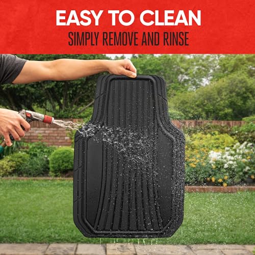 Motor Trend Rubber Car Floor Mats - Durable, All Weather Protection with Non-Slip Backing, Two Tone Accent - For Front and Rear, Black & Gloss Black - color: Black & Gloss Black