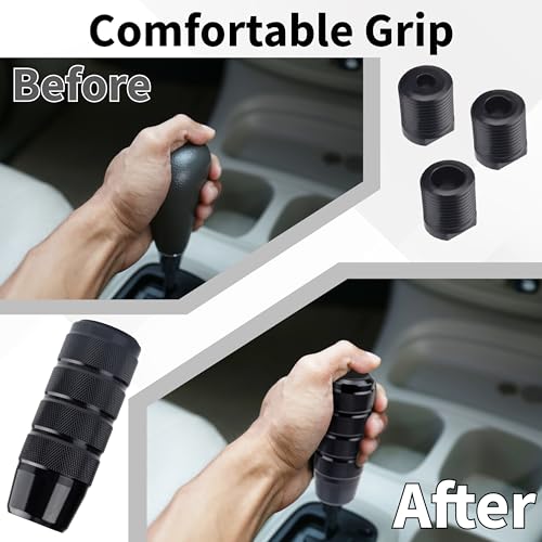 ecocstm Car Shifter Knob, Aluminum Gear Shift Style Knobs, Car Accessories 3.74" Black Shift Knob with 3 Threaded Adapters M8 M10 M12 x 1.25 Fit Universal Manual Transmission, Automotive, Trucks - color: Black