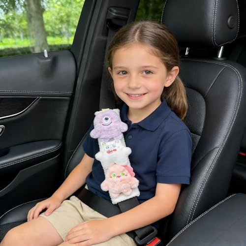 Baby Car Seat Neck Cover, Baby Strap Pad, Car Seat Strap Cover, Car Seat Belt Cover Boy Girl, Baby Neck Pad Protector, Car Strap Pad Fleece, Belt Pad Plush Doll, Seat Belt Pads (Purple, White, Pink) - color: Purple, White, Pink dolls