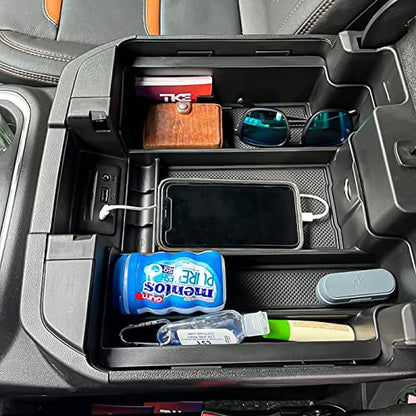 Center Console Organizer Compatible with 2020-2023 Silverado/Sierra 2500/3500HD/ 2019-2022 Chevy Silverado 1500 / GMC Sierra 1500 Accessories - Full-Coverage Insert Tray, ABS material Black - color: black
