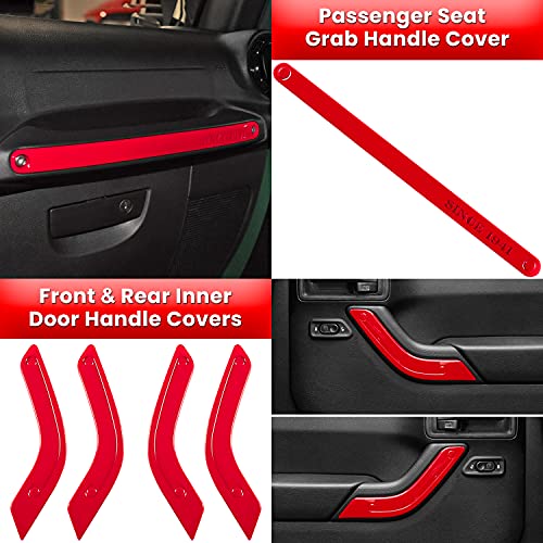 E-cowlboy 18 PCS Full Set Interior Decoration Trim Kit Steering Wheel Center Console Door Handle Air Conditioning Vent Cup Holder Gear Cover Trim for Jeep Wrangler JK JKU 2011-2018 4-Door (Red) - color: Red