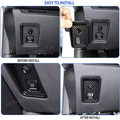 Car Electronic Handbrake Trim Cover Compatible with Chevrolet Corvette C8 2020-2025, ABS Dashboard Electronic Handbrake Switch Panel Cover Trims (Carbon Fiber Pattern Black) - color: Carbon Fiber Pattern Black