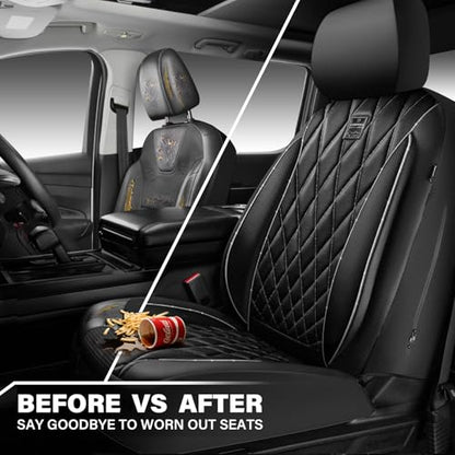 CAR PASS Piping Luxury Leather Two Front Car Seat Covers,Silver Glitter Waterproof Seat Cover Compatible with Front Seat Armrests,Universal Fit for Suvs,Vans,Trucks,Airbag Compatible(Black and Silver) - color: Black and Silver, size: Two Front