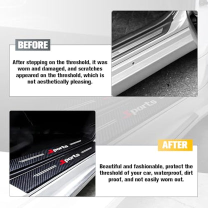4PCS Car Door Sill Protector, Anti-Scratch Carbon Fiber Sport Vehicle Threshold Guard Sticker, Self-Adhesive Automotive Door Sills Scratch Protection Accessories, Universal for Most Vehicles
