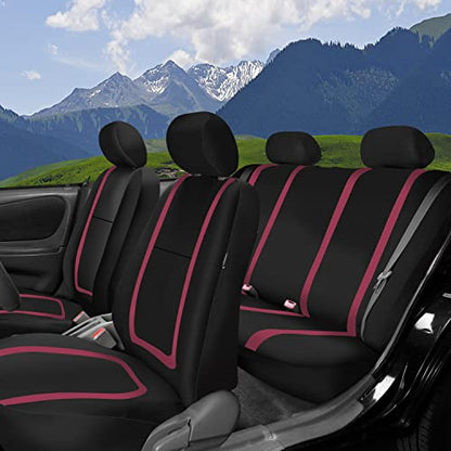 FH Group Car Seat Covers Full Set Cloth - Universal Fit Automotive Seat Covers, Low Back Front Seat Covers, Solid Back Seat Cover, Washable Car Seat Cover for SUV, Sedan and Van Burgundy - color: Burgundy, size: Full Set