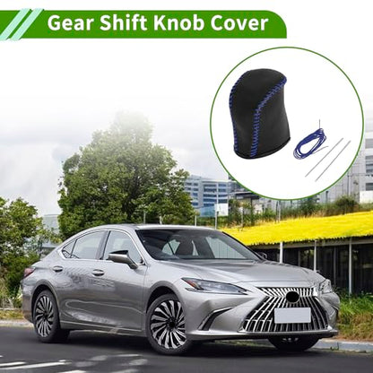 Gear Shift Knob Cover for Lexus NX300 2014-2021 Anti-Slip Pebbled Black Blue Stick Shifting Handle Protector Faux Leather 1 Pc