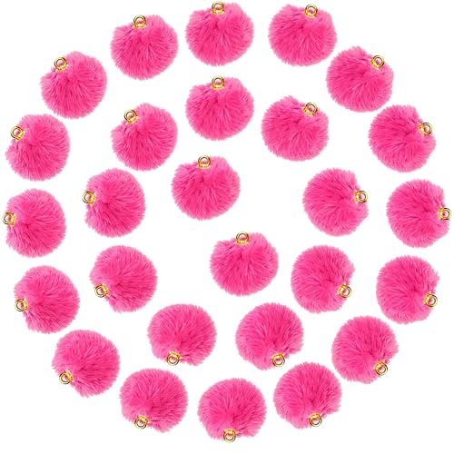 Tupalizy 50PCS Fluffy Pom Poms Charms Soft Fuzzy Faux Fur Puff Ball Pendant for Keychains Bracelets Earrings Jewelry Making Tassels Bags DIY Crafts Party Favors Gifts Accessories - color: Fuchsia