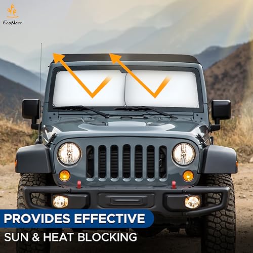 EcoNour 2-Piece Jeep Sunshade for Windshield Compatible with Wrangler JL JLU 2018–2025 & Gladiator 2020–2026, Foldable Sun Shade UV Block Heat Shield, Keeps Interior Cool, Upgraded Fit – (26"L x 18"W) - size: X-Small