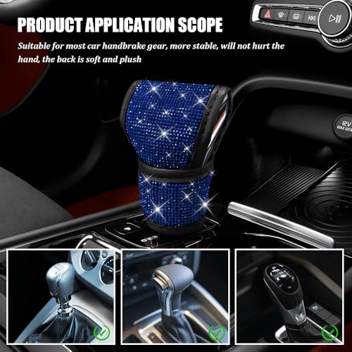 Bling Auto Gear Shift Knob Cover, Car Shifter Cover, Sparkly Crystal Rhinestones Gear Shift Knob Cover for Women Girls, PU Leather Shift Gear Cover with Bling Accessories Fit Cars (Blue) - color: Blue