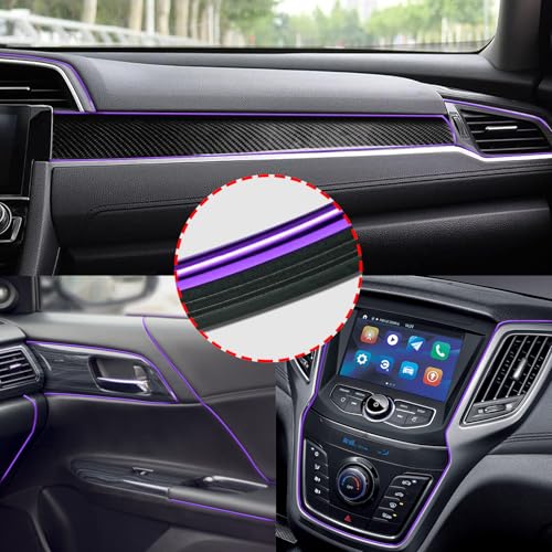Car Interior Moulding Trim Strips, 33Ft/10M Universal Electroplating Decoration Filler Insert Strips, Styling Dashboard DIY Flexible Strip with Installing Tool (Purple)